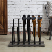 Black Metal Pipe & Grey Wood Freestanding Boot Holder, 6 Pair Shoe Storage Rack-MyGift