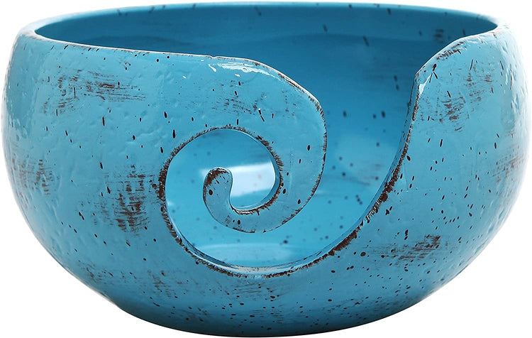 Turquoise, Handcrafted Ceramic Knitting Yarn Bowl Holder with Elegant Swirl Design-MyGift