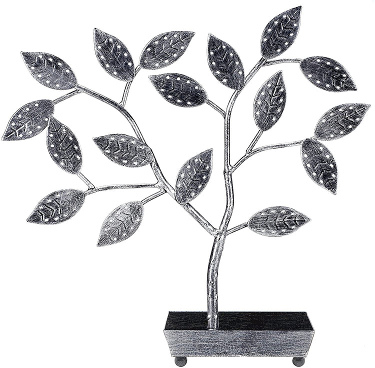 Silver Tree Design Jewelry Hanger, Earring Necklace Holder with Ring Dish Tray-MyGift