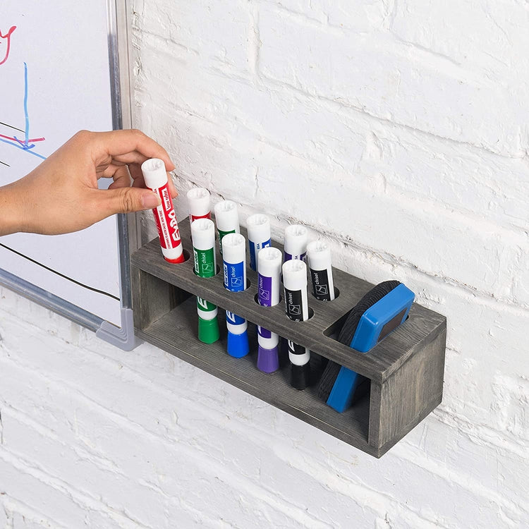  MyGift Wall-Mounted Whiteboard Marker Holder Organizer,  Vintage Gray Wood 10-Slot Dry Erase Marker and Eraser Storage Rack : Office  Products