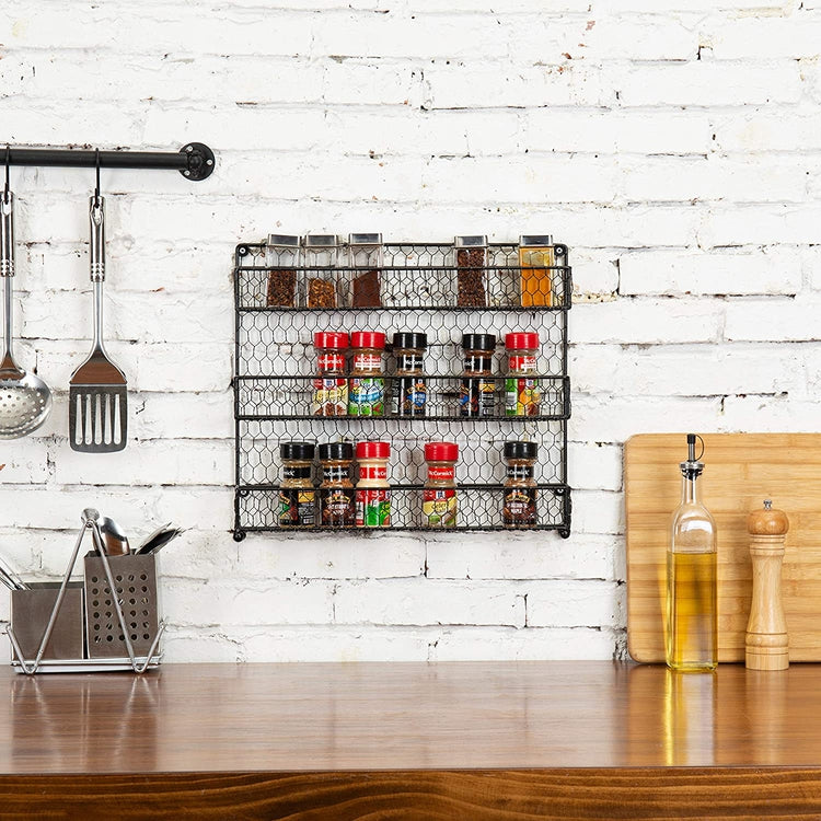 Black Wire Spice Rack, Wall-Mounted Organizer Shelves with 3 Tiers-MyGift