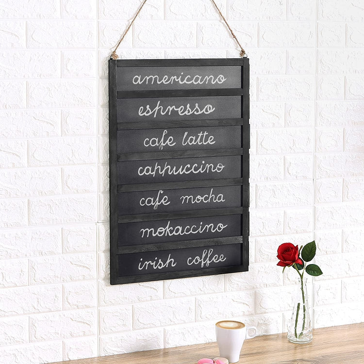 24-Inch Wall-Mounted Wood, 7 Slot Chalkboard Menu Sign with Removable Boards and Hanging Rope-MyGift