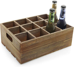 6-Slot Barnwood & Galvanized Metal Wine/Beer Bottle Crate with Handles