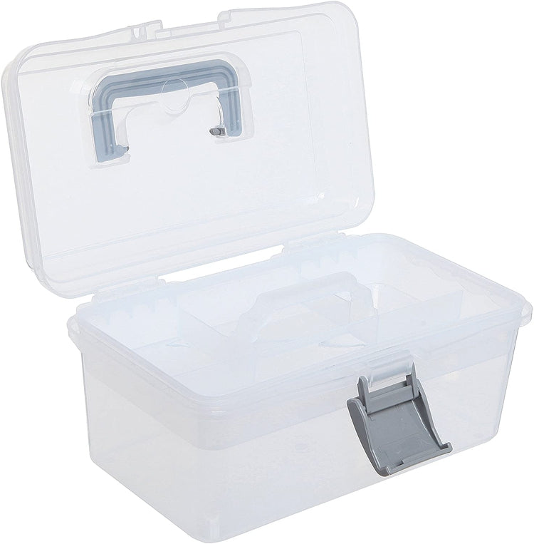 Clear Gray Multipurpose First Aid, Arts & Craft Supply Case, Storage Container Box with Removable Tray-MyGift