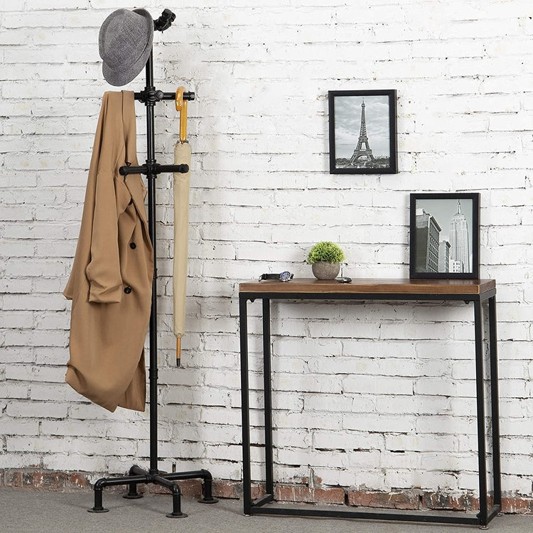 65-Inch Industrial Black Metal Pipe 12-Hook Coat Stand-MyGift