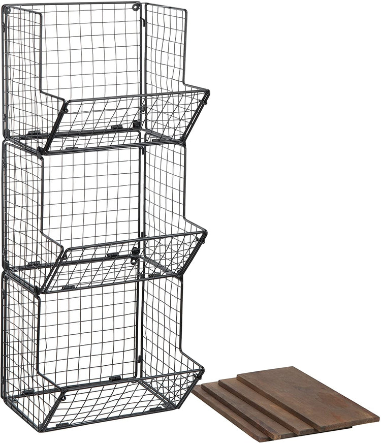 3 Tier Hanging Wire Basket - Wall Mounted Storage Bins with Adjustable