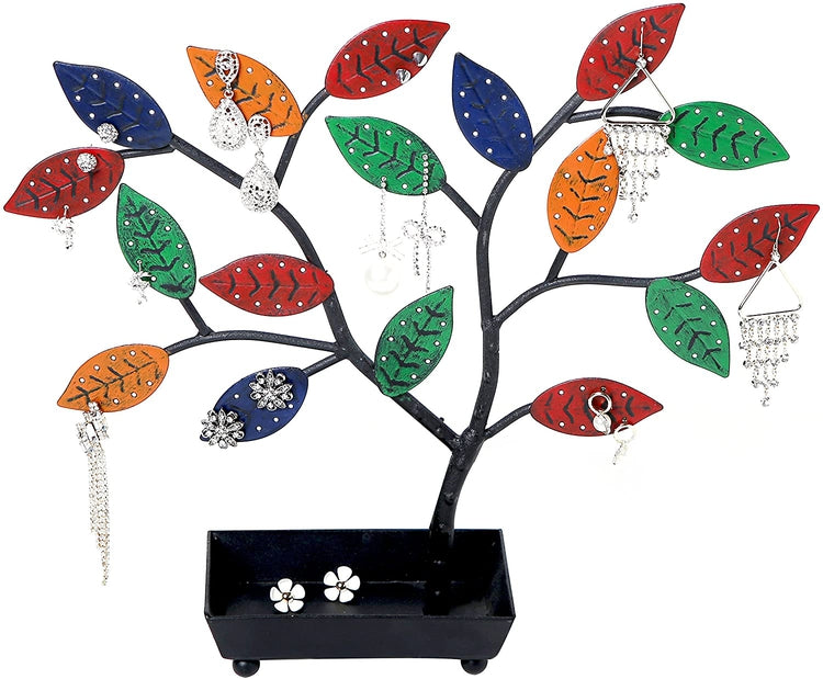 Multicolored Jewelry Tree, Earring Necklace Holder with Ring Dish Tray-MyGift