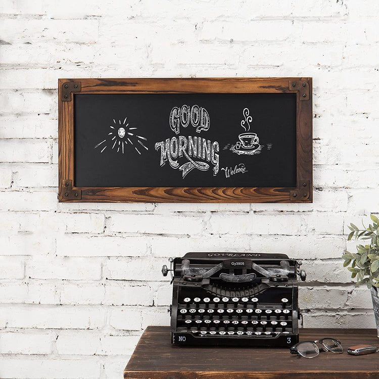 12 X 25-Inch Wall-Mounted Erasable Chalkboard with Dark Brown Wood Frame-MyGift