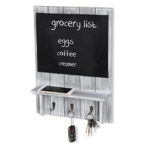 Rustic Wood Wall Organizer w/ Chalkboard, Shelf & Key Hooks - MyGift