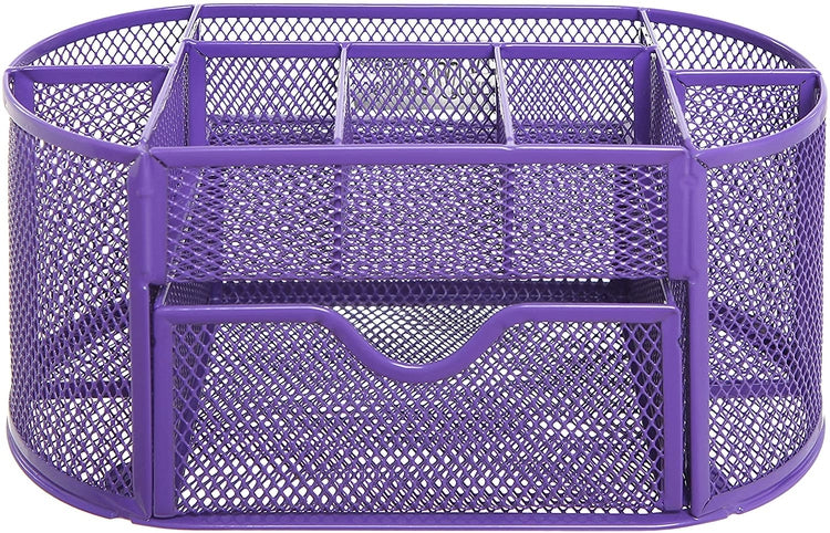 Purple Metal Wire, 8 Compartment Office Organizer, School Supply Caddy with Drawer-MyGift