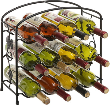 12-Bottle Black Metal Grapevine Design Countertop Wine Bottle Storage ...