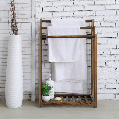 Rustic Dark Brown Wood Bathroom Towel Rack-MyGift