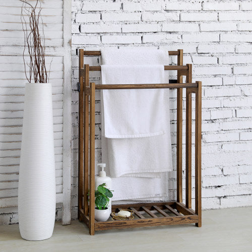 Rustic Dark Brown Wood Bathroom Towel Rack-MyGift