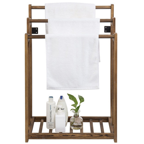 Rustic Dark Brown Wood Bathroom Towel Rack-MyGift