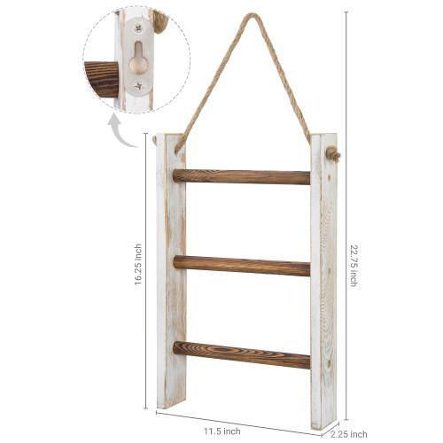 Whitewashed and Burnt Brown Wood Hanging Hand Towel Ladder – MyGift