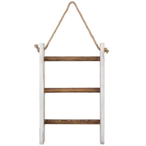 Whitewashed and Burnt Brown Wood Hanging Hand Towel Ladder – MyGift