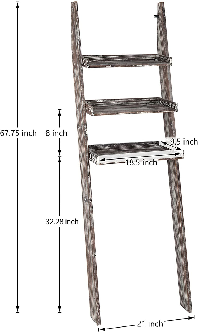 3-Tier Rustic Wood Over-The-Toilet Wall-Leaning Ladder Storage Shelves-MyGift