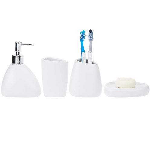 Nat & Jules Chic Modern Rounded 4.5 inch Ceramic Bathroom Accessories Set of 4 - Home Décor & Organization Perfect for Bath or Kitchen Household