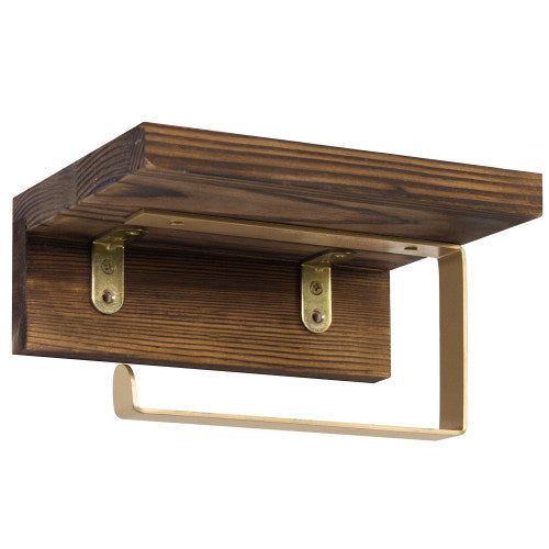 Modern Brass Toilet Paper Holder with Wooden Shelf — everdreamcraft