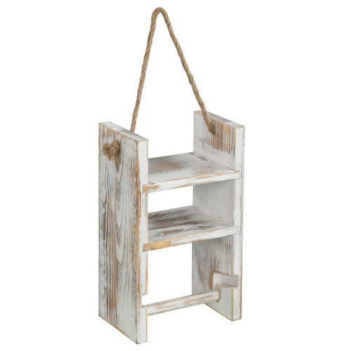 Whitewashed Wood Ladder Style Shelf w/ Toilet Paper Holder-MyGift