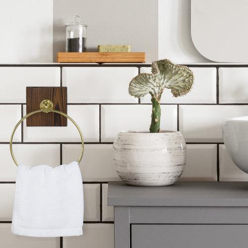 MyGift Modern Wall Mounted Hexagon Metal Bathroom Hand Towel Ring