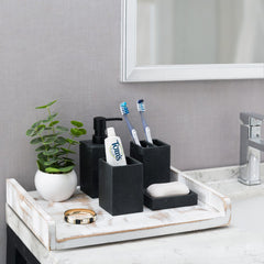 Marble Style, Dark Wood Rectangular Bathroom Accessories Set with Pump –  MyGift