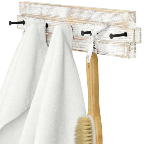Shabby-Chic Whitewashed Wood & Black Metal Hand Towel Rack