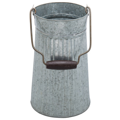 Galvanized Silver Metal Vase w/ Mango Wood Handle-MyGift