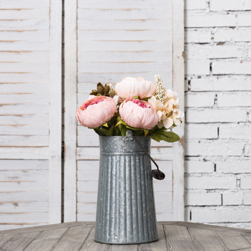 Galvanized Silver Metal Vase w/ Mango Wood Handle-MyGift