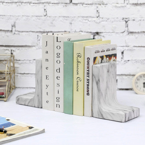 Elegant White Marble Style Ceramic Bookends-MyGift