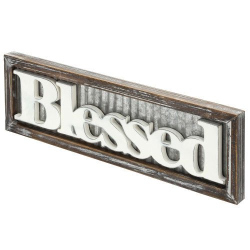 Rustic Wood & Corrugated Galvanized Metal Sign "Blessed"-MyGift