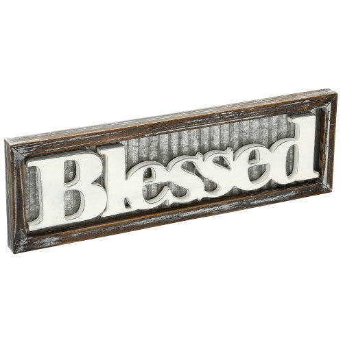 Rustic Wood & Corrugated Galvanized Metal Sign "Blessed"-MyGift