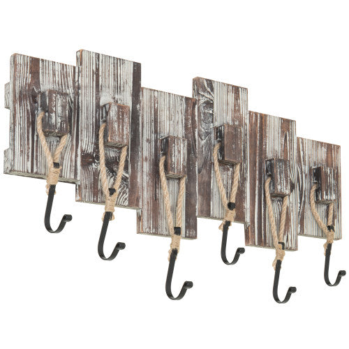 Torched Wood Coat Rack with Hooks-MyGift