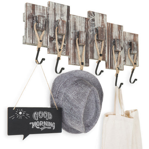 Torched Wood Coat Rack with Hooks-MyGift