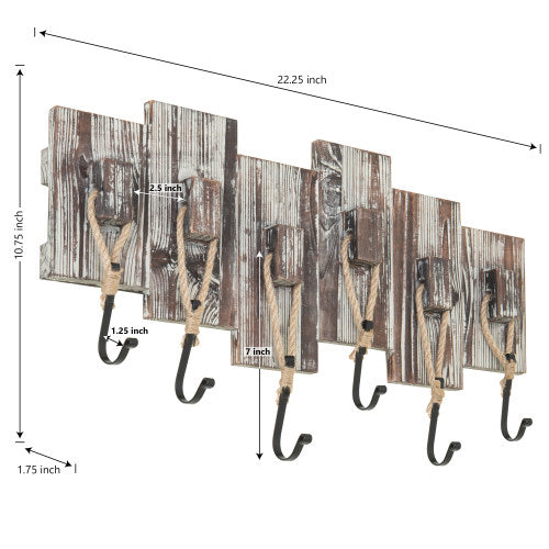 Torched Wood Coat Rack with Hooks-MyGift