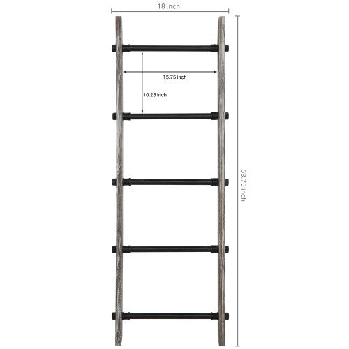 Rustic Torched Wood and Black Metal Industrial Pipe Towel Ladder-MyGift