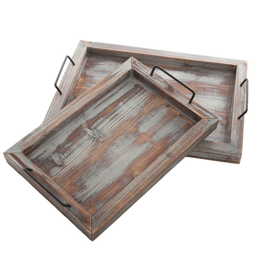 Rustic Brown Wood Serving Trays, Set of 2-MyGift