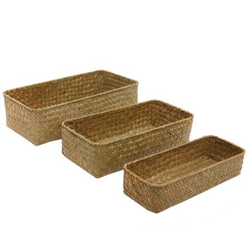 Set of 3 Storage Baskets Seagrass Shelf Small Basket -  Israel