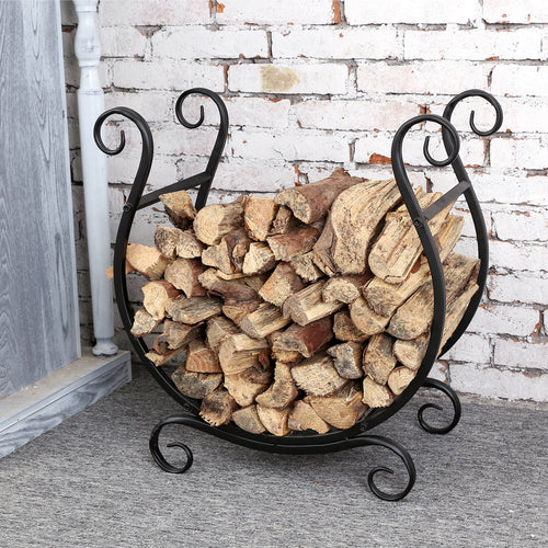 Freestanding Black Metal Scrollwork Firewood Rack-MyGift