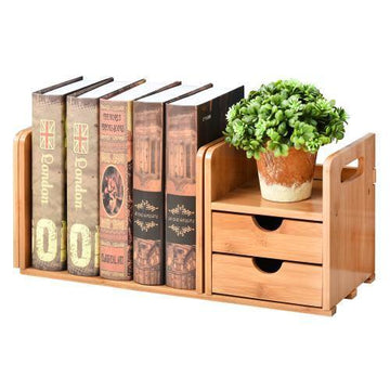 Natural Bamboo Desk Organizer w/ Bookshelf and Drawers – MyGift