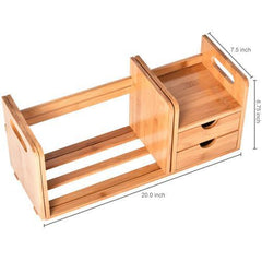 Okllen Bamboo Desk Organizer, Natural Wood Shelf Organizer for Desk with  Drawers, Tabletop Bookshelf Cosmetic Storage Organizer Display Storage Rack