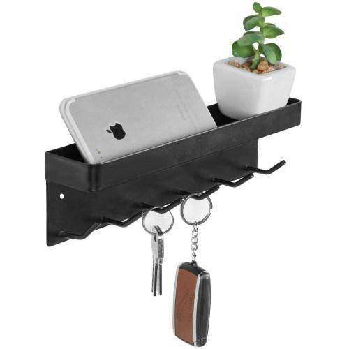 Wall-Mounted Black Metal Key Holder with Top Shelf - MyGift