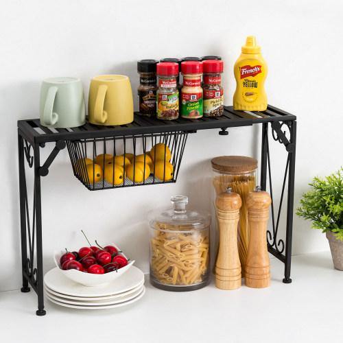 Black Metal Expandable Over-The-Sink Rack w/Pull-Out Drawer - MyGift