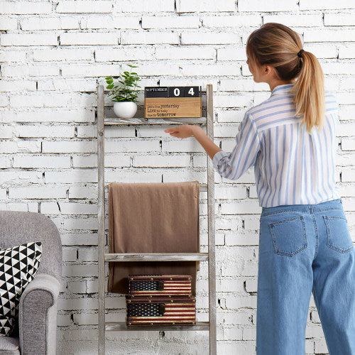 Ladder-Style Blanket Rack, Gray Wood Finish-MyGift