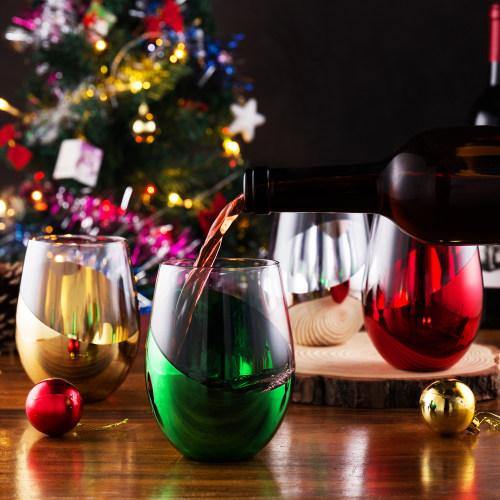 Glass 18oz Holiday Stemless Wine Glasses Set/4