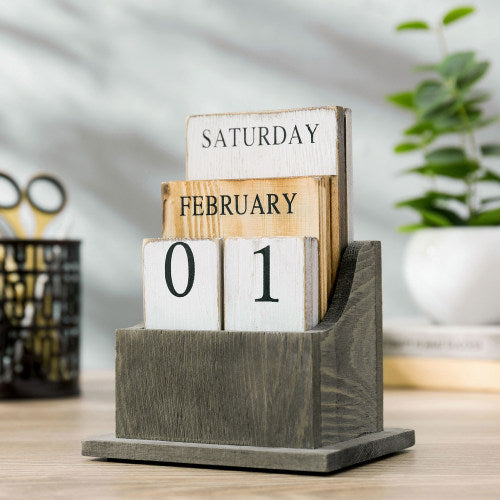 Vintage Style Solid Wood Perpetual Calendar-MyGift