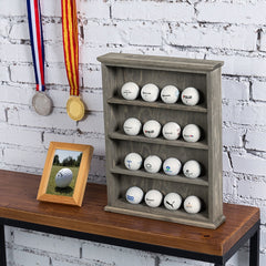 Tiered Golf Ball Holder, Wall Mounted Black Wood Golf Display Case Cabinet Shelf, Holds 16 Balls