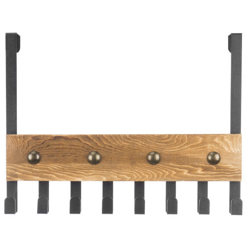 Black Metal & Burnt Wood Over-The-Door Rack-MyGift