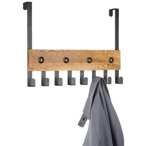 Black Metal & Burnt Wood Over-The-Door Rack-MyGift