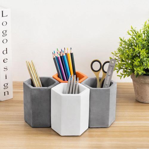 MyGift Modern Gray Concrete Cylinder Desktop Pen Holder Pencil Cup and Office Stationery Supplies Storage Organizer Holder in Monochrome Colors, Set